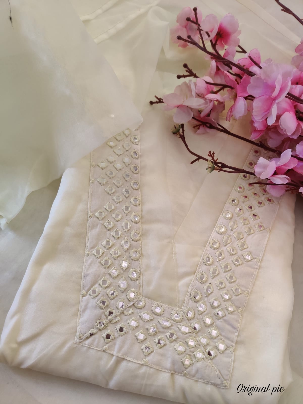 Soft chanderi Kurta with foil mirror work embroidery attached lining cotton (NMC01)