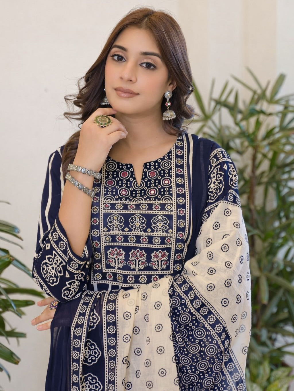 Premium Heavy Cotton Sequence Work Kurti Pant Dupatta Set for Women (AJMD07)