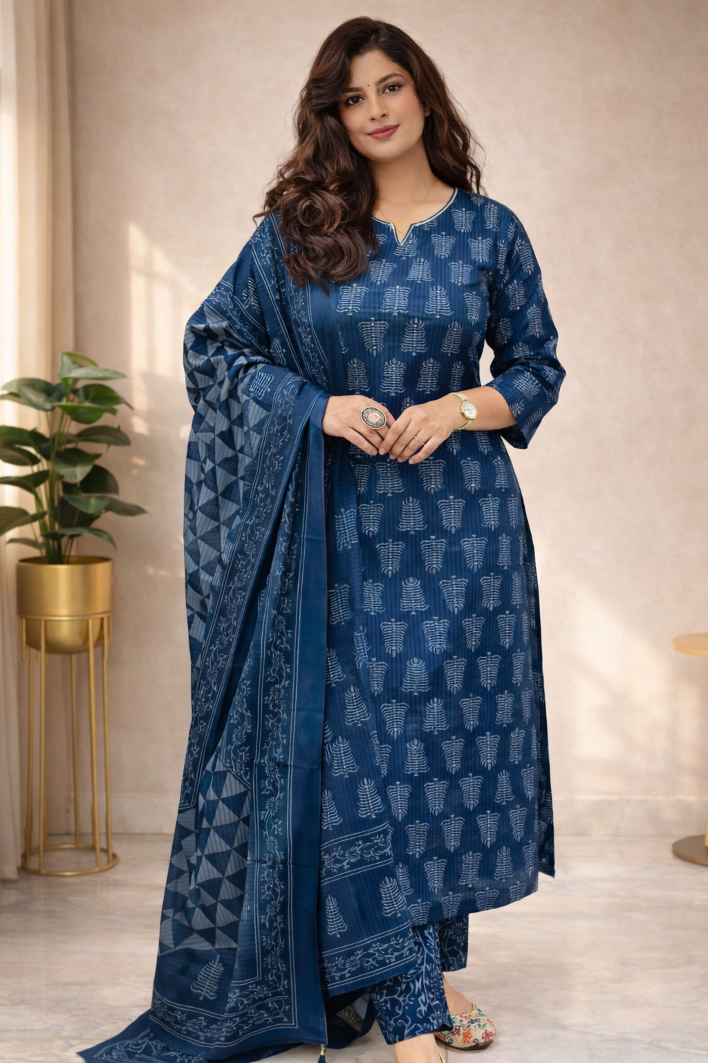Premium Navy Blue Ethnic Suit Set with Unique Prints and Soft Dupatta (BMNM08)