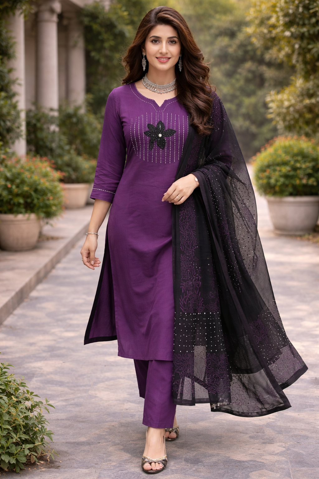 Royal Purple Elegant Kurta Set with Designer Dupatta – Perfect Festive, Casual and Ethnic Wear Collection (BMDZ01)