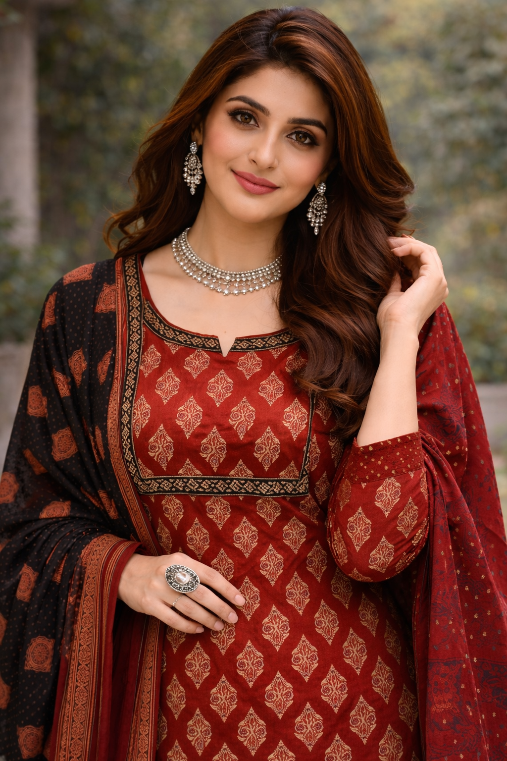 Elegant Maroon Printed Kurta Set with Designer Dupatta – Perfect Ethnic Wear for Festive and Casual Occasions (BMDZ02)