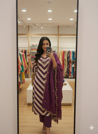 Featuring Beautiful Suit Sets in Pure Premium Chanderi With Full Hand Work Pent Dupatta Set