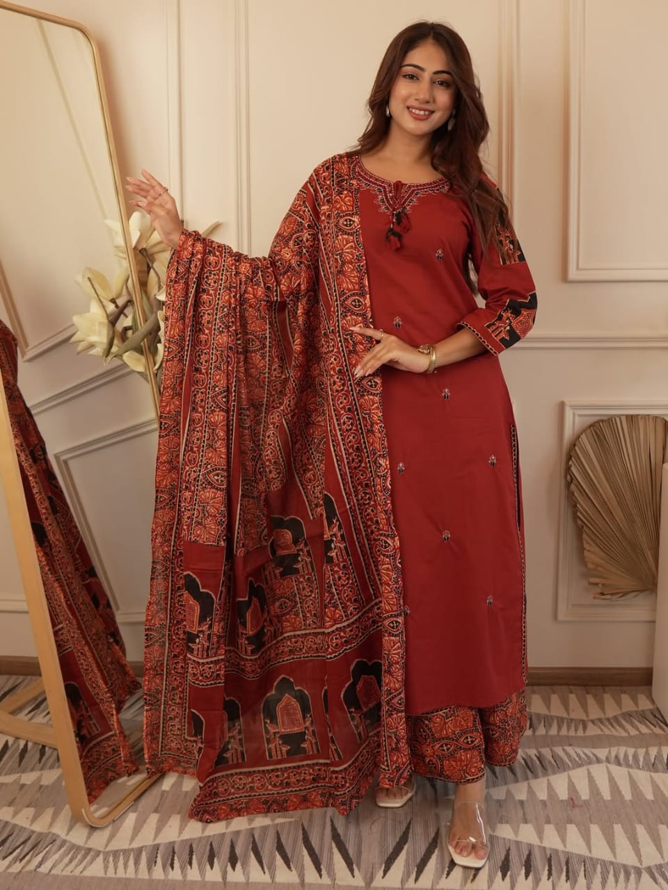 Pure fine Cotton fabric   Kurti with Pant with cotton 100-100 Dupatta (SWDT01)