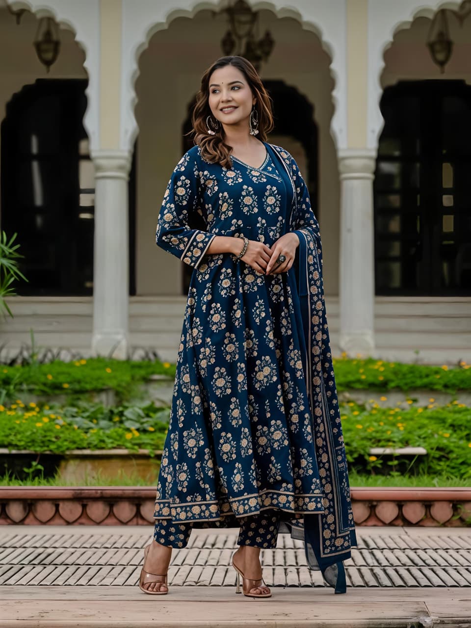 Women Ethnic Printed Kurta Set with Dupatta – Festive & Wedding Wear(BMSK39)