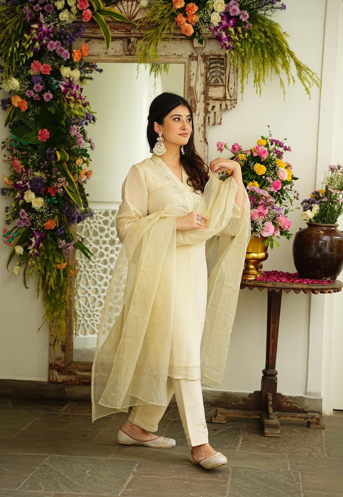 Soft  chanderi  Kurta with  foil mirror work embroidery  attached  lining cotton (NMC01)