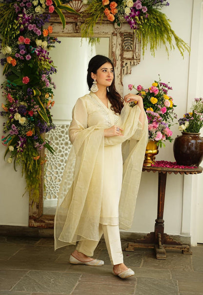 Soft  chanderi  Kurta with  foil mirror work embroidery  attached  lining cotton (NMC01)