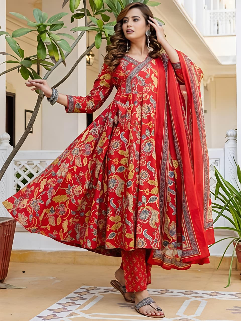 New stylish and affordable beautiful angrakha anarkali set with beautiful print and fabric pure Cotton (BMSK16)