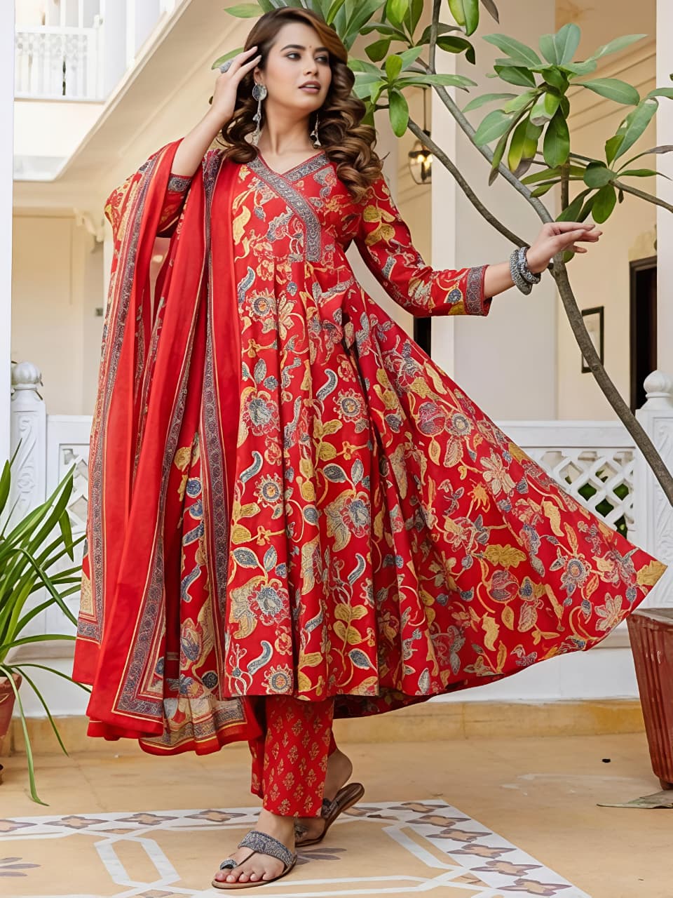 New stylish and affordable beautiful angrakha anarkali set with beautiful print and fabric pure Cotton (BMSK16)