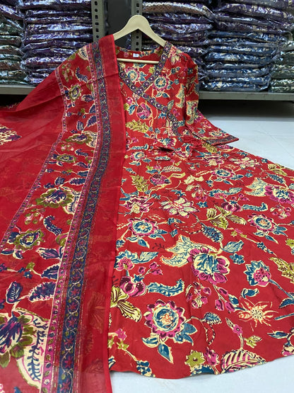 New stylish and affordable beautiful angrakha anarkali set with beautiful print and fabric pure Cotton (BMSK16)