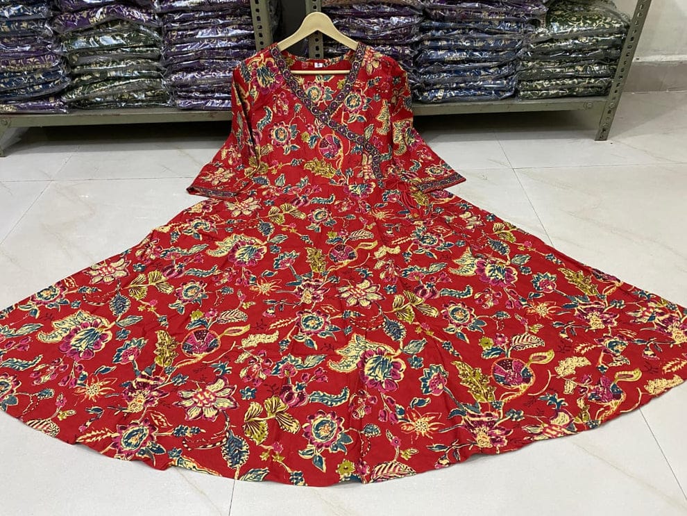 New stylish and affordable beautiful angrakha anarkali set with beautiful print and fabric pure Cotton (BMSK16)