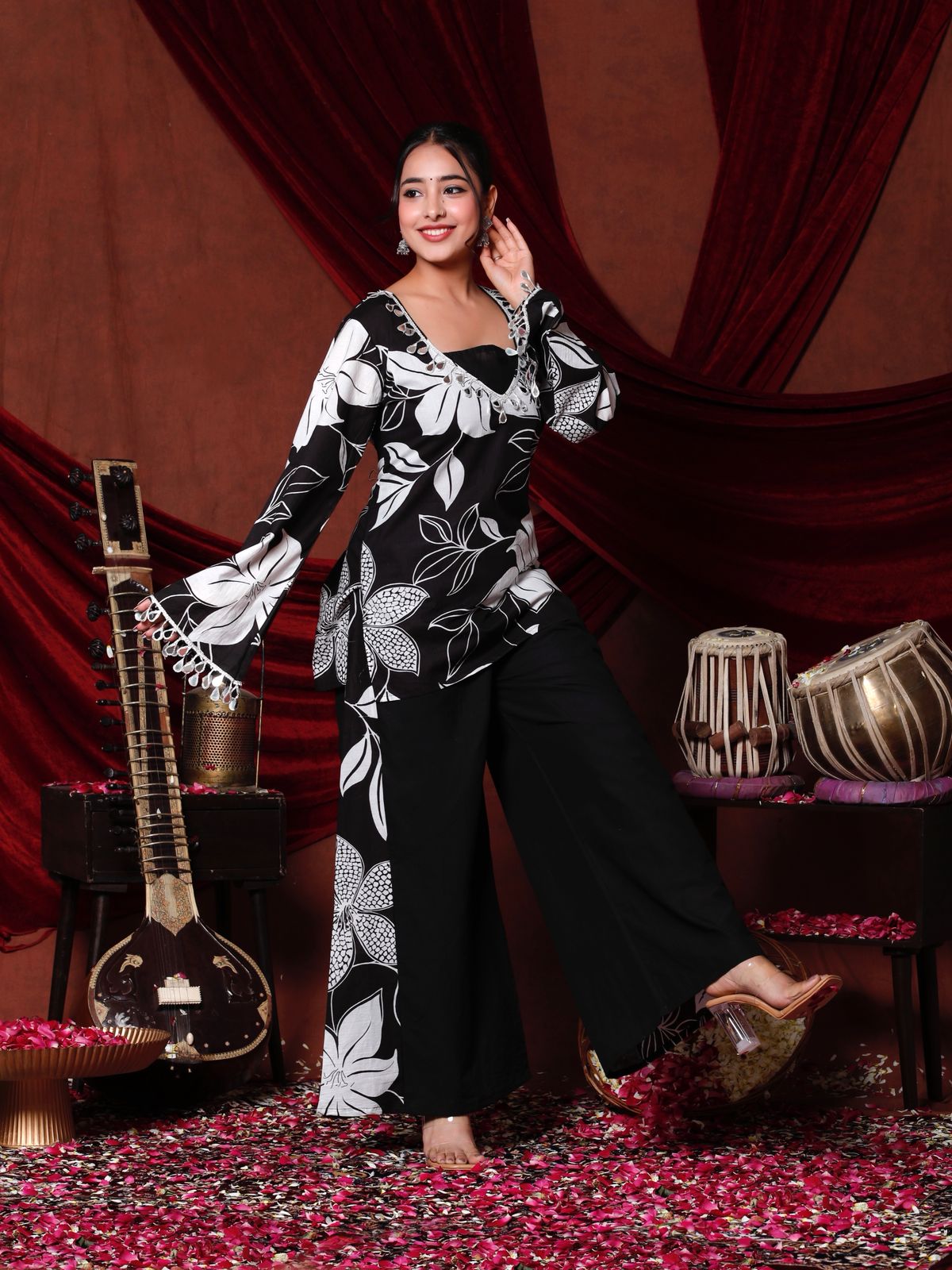 Festive Elegance with this Stunning Maroon Floral Coord Set
