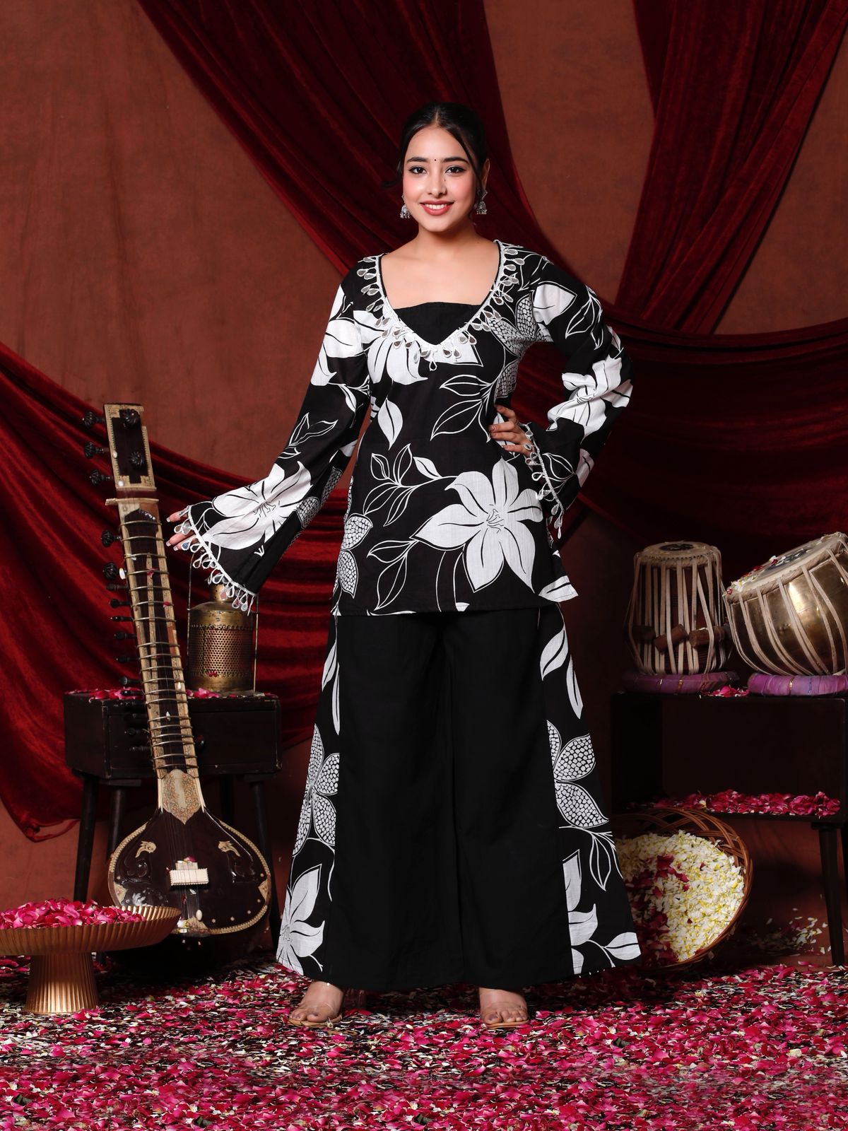 Festive Elegance with this Stunning Maroon Floral Coord Set
