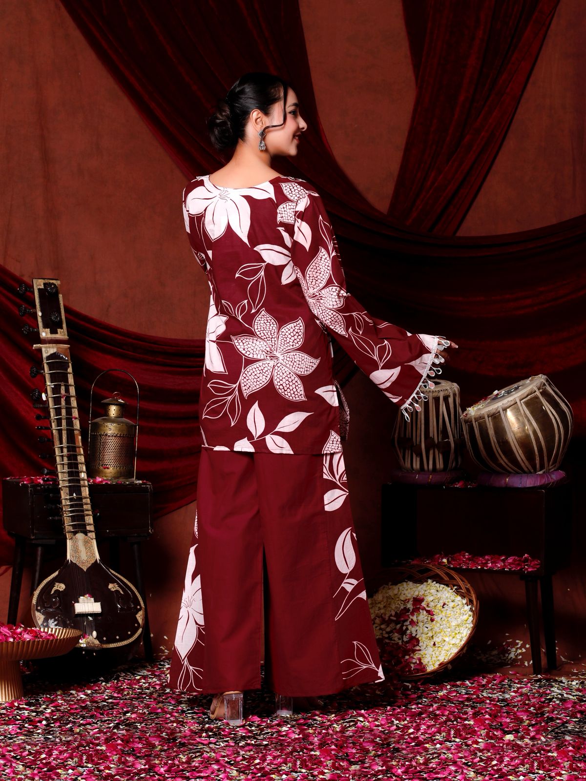 Festive Elegance with this Stunning Maroon Floral Coord Set