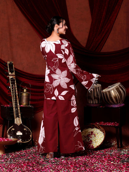 Festive Elegance with this Stunning Maroon Floral Coord Set