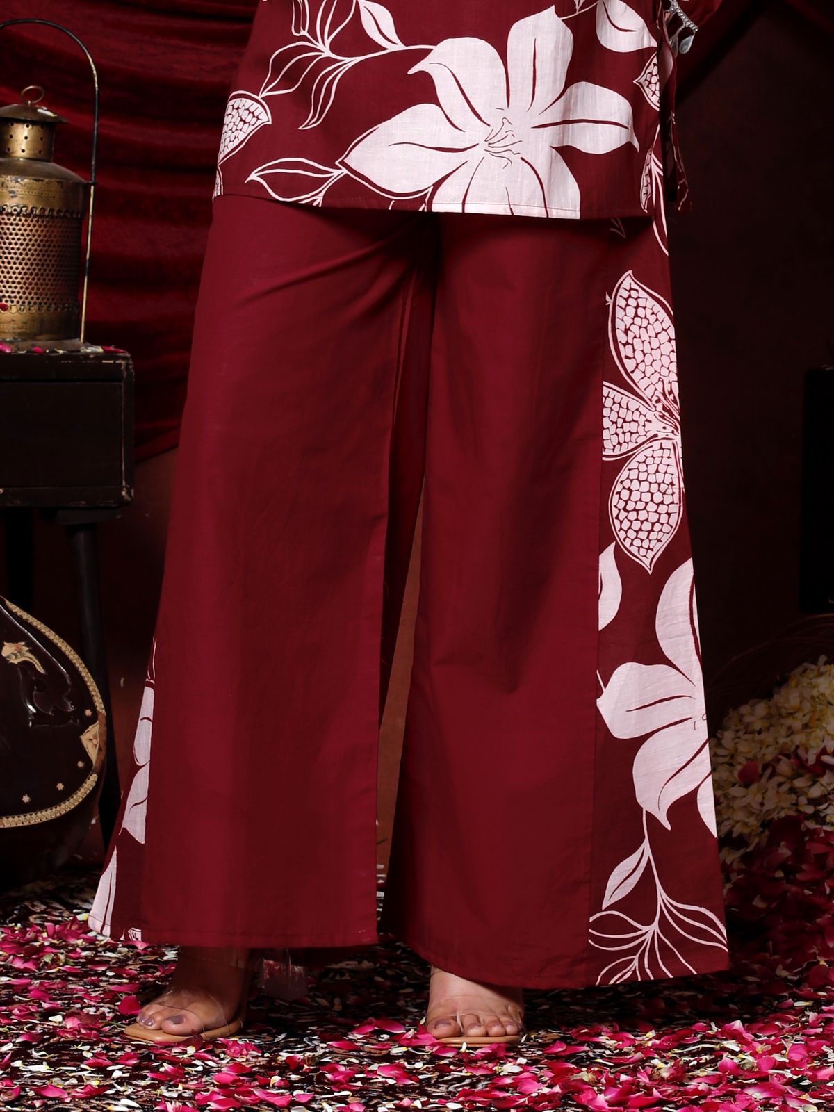 Festive Elegance with this Stunning Maroon Floral Coord Set