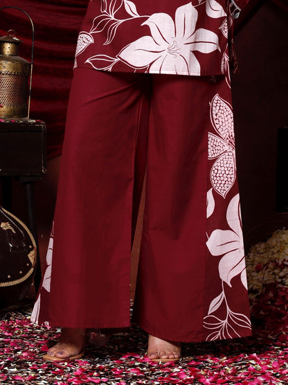 Festive Elegance with this Stunning Maroon Floral Coord Set