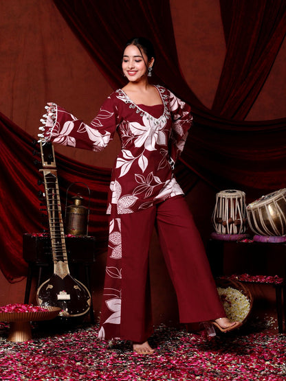 Festive Elegance with this Stunning Maroon Floral Coord Set