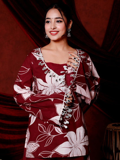 Festive Elegance with this Stunning Maroon Floral Coord Set