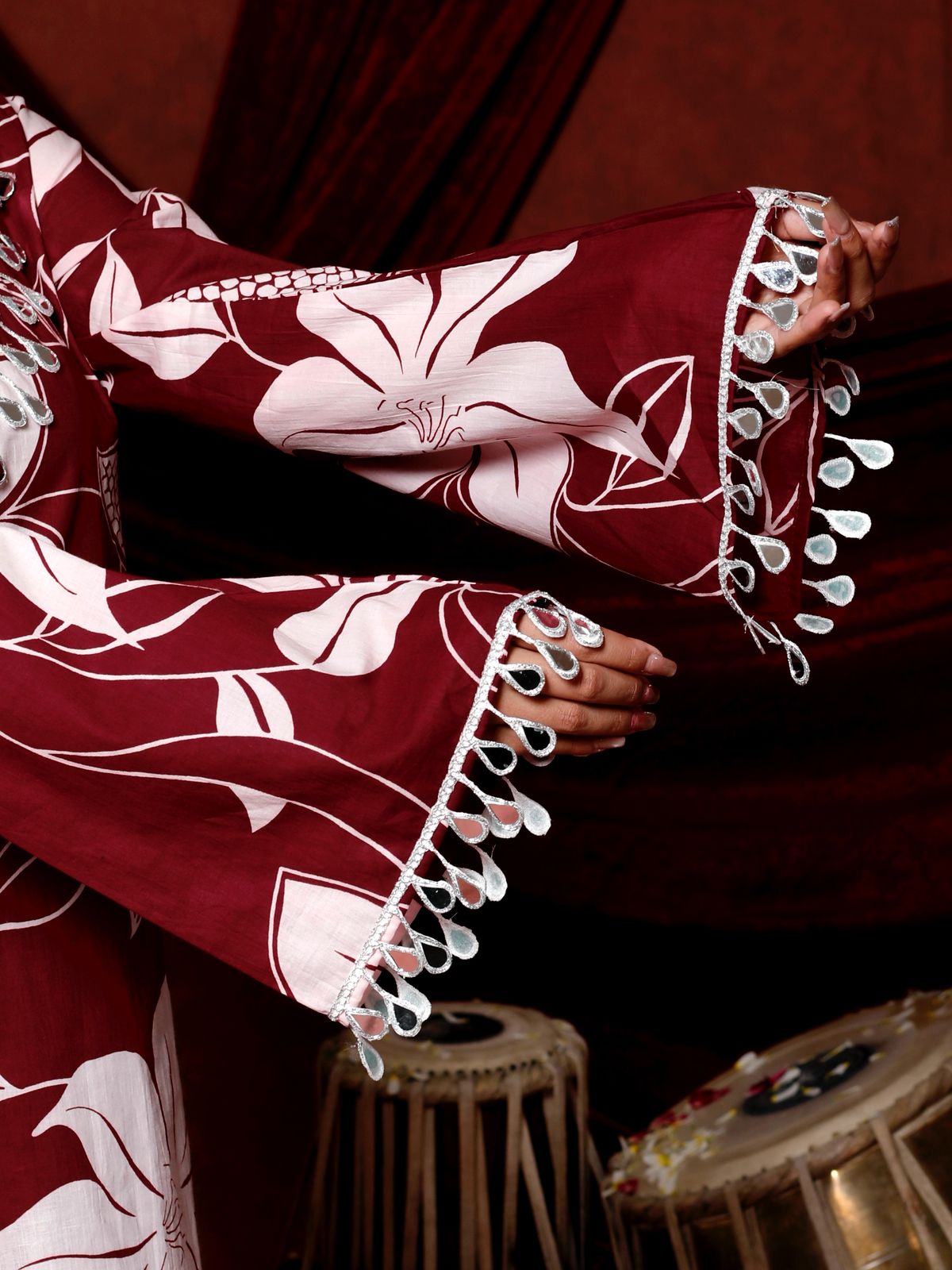 Festive Elegance with this Stunning Maroon Floral Coord Set