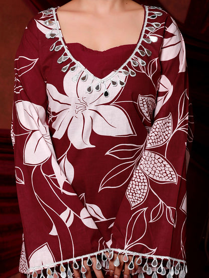 Festive Elegance with this Stunning Maroon Floral Coord Set