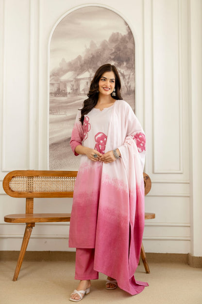 Elegant Blue Ombre Floral Printed Kurta Set with Dupatta – Stylish, Comfortable & Perfect for Everyday Ethnic Wear (BMSW01) (01)