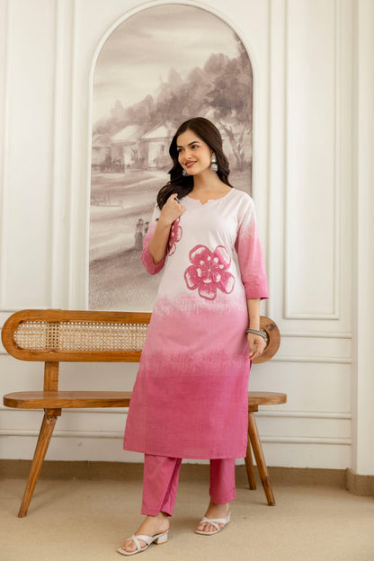 Elegant Blue Ombre Floral Printed Kurta Set with Dupatta – Stylish, Comfortable & Perfect for Everyday Ethnic Wear (BMSW01) (01)