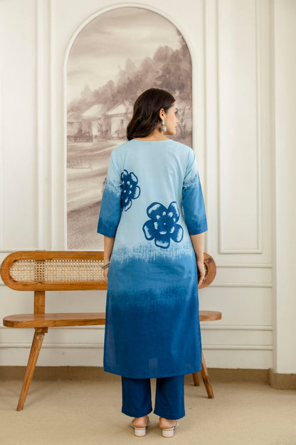 Elegant Blue Ombre Floral Printed Kurta Set with Dupatta – Stylish, Comfortable & Perfect for Everyday Ethnic Wear (BMSW01)
