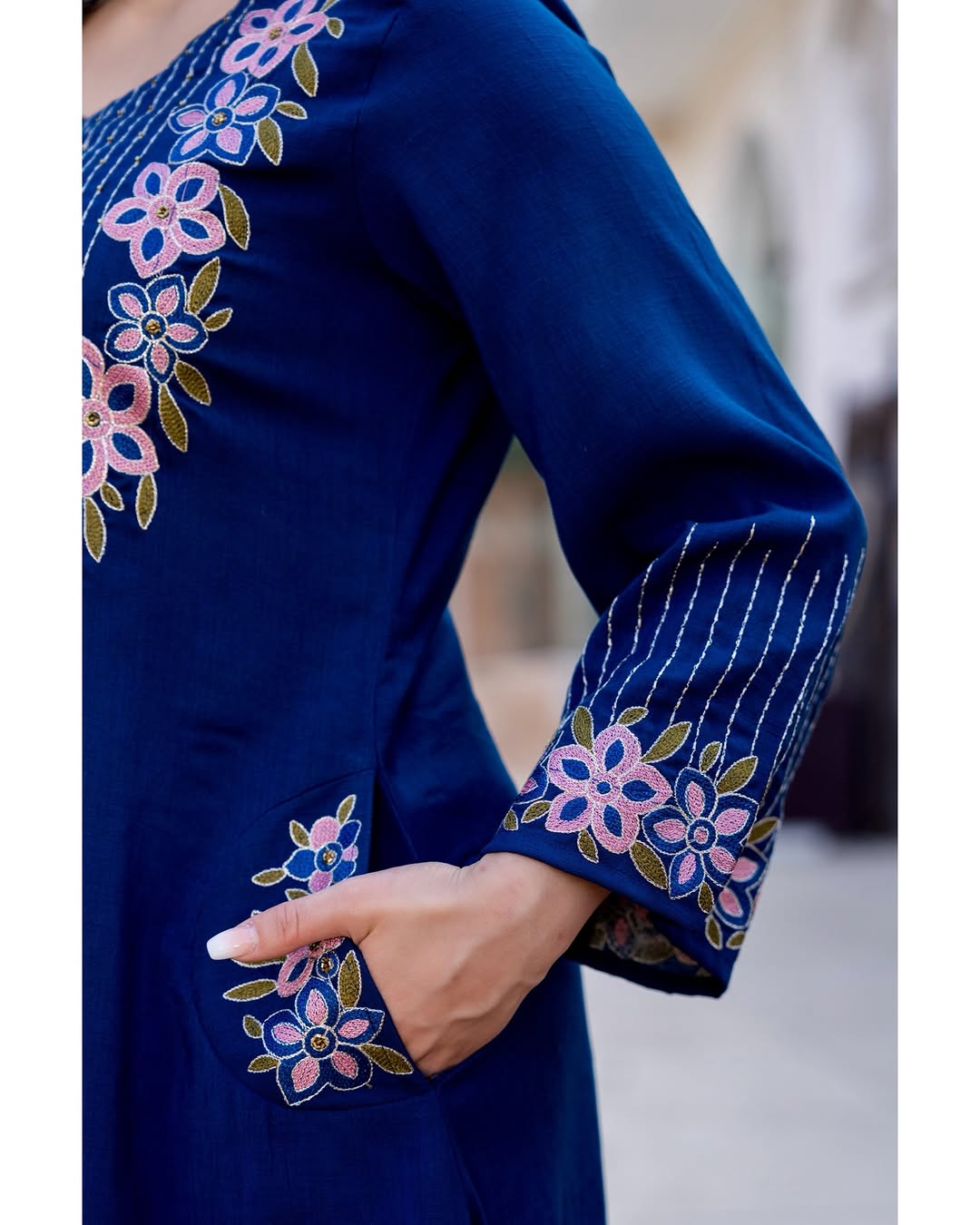 Elegant Navy Blue Floral Embroidered Kurta Set with Dupatta – Premium Ethnic Wear for Stylish Women (BMKHA06)
