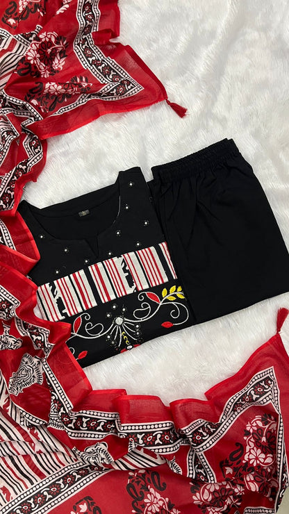 Elegant Red & Black Kurta Sets with Printed Dupattas Traditional Festive Ethnic Wear for Women (BMKHA08)