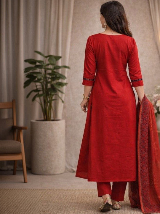 Elegant Red Printed Kurta Set with Dupatta for Festive and Casual Wear (JSMC01)