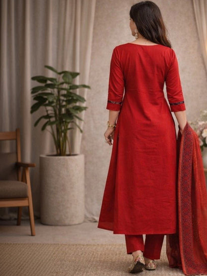 Elegant Red Printed Kurta Set with Dupatta for Festive and Casual Wear (JSMC01)