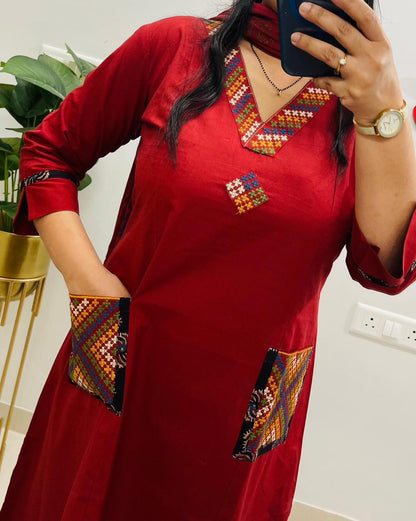 Elegant Red Printed Kurta Set with Dupatta for Festive and Casual Wear (JSMC01)