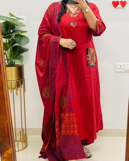 Elegant Red Printed Kurta Set with Dupatta for Festive and Casual Wear (JSMC01)