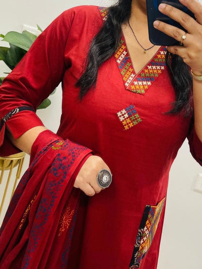 Elegant Red Printed Kurta Set with Dupatta for Festive and Casual Wear (JSMC01)