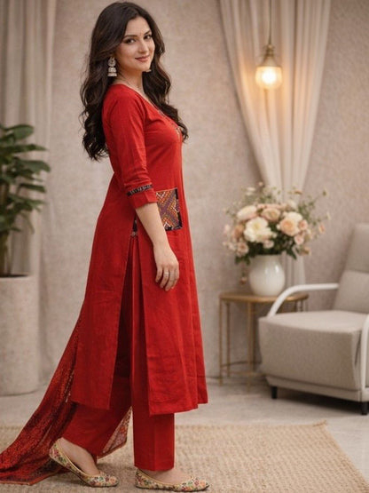 Elegant Red Printed Kurta Set with Dupatta for Festive and Casual Wear (JSMC01)