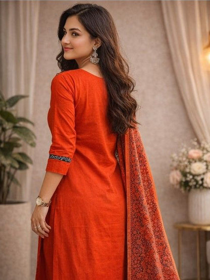 Stylish Orange Kurta Set with Printed Details and Dupatta for Festive Daily Wear (JSMC02)