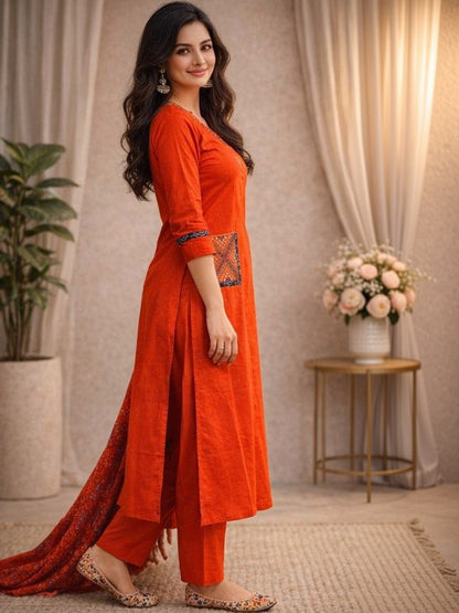 Stylish Orange Kurta Set with Printed Details and Dupatta for Festive Daily Wear (JSMC02)