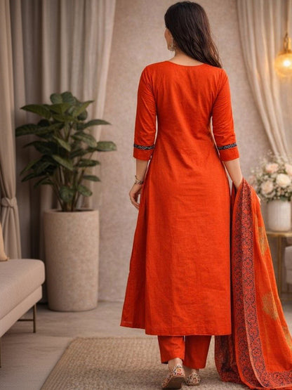 Stylish Orange Kurta Set with Printed Details and Dupatta for Festive Daily Wear (JSMC02)
