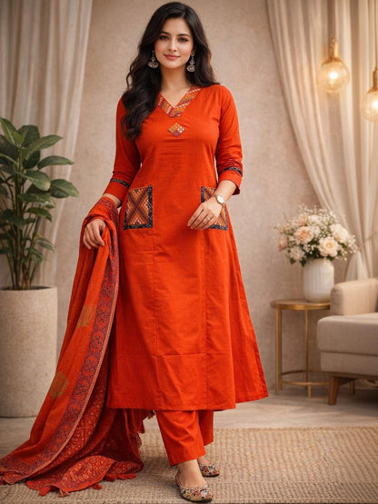 Stylish Orange Kurta Set with Printed Details and Dupatta for Festive Daily Wear (JSMC02)