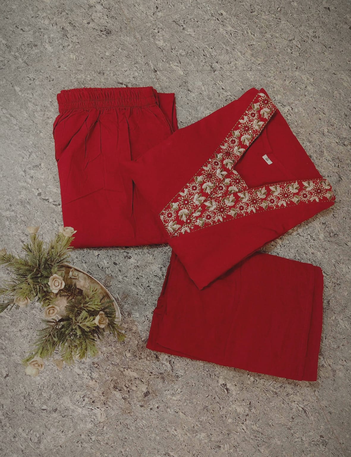 Elegant RED Ethnic Kurta Set with Subtle Gold Embroidery and Soft Plain Dupatta for Festive and Casual Wear (BMY01)
