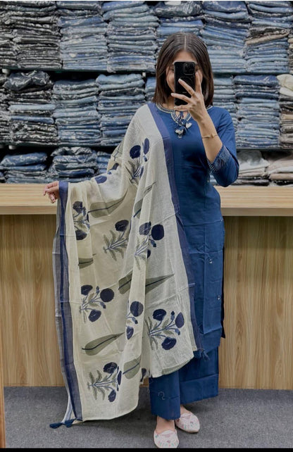 Modern Ethnic Kurti Palazzo Dupatta Set With Soft Comfortable Premium Cotton Fabric (ADWC01) (01)