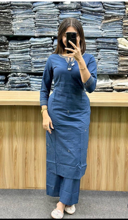 Modern Ethnic Kurti Palazzo Dupatta Set With Soft Comfortable Premium Cotton Fabric (ADWC01) (01)