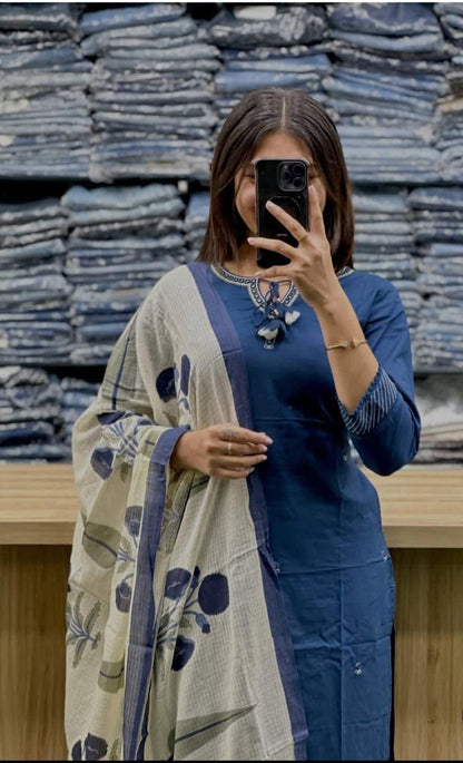 Modern Ethnic Kurti Palazzo Dupatta Set With Soft Comfortable Premium Cotton Fabric (ADWC01) (01)