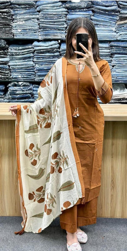Modern Ethnic Kurti Palazzo Dupatta Set With Soft Comfortable Premium Cotton Fabric (ADWC01)