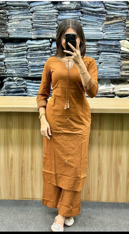 Modern Ethnic Kurti Palazzo Dupatta Set With Soft Comfortable Premium Cotton Fabric (ADWC01)