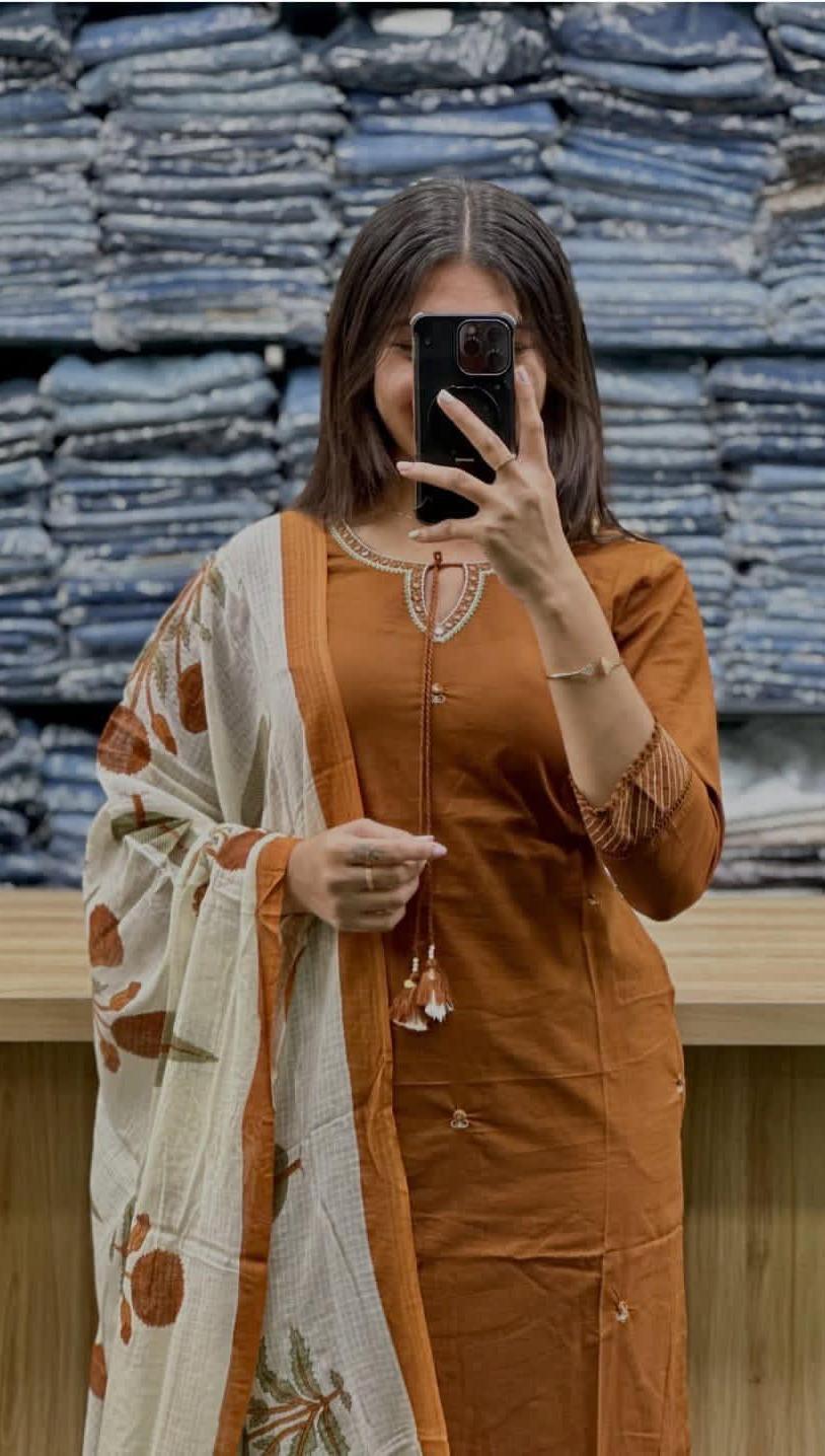 Modern Ethnic Kurti Palazzo Dupatta Set With Soft Comfortable Premium Cotton Fabric (ADWC01)