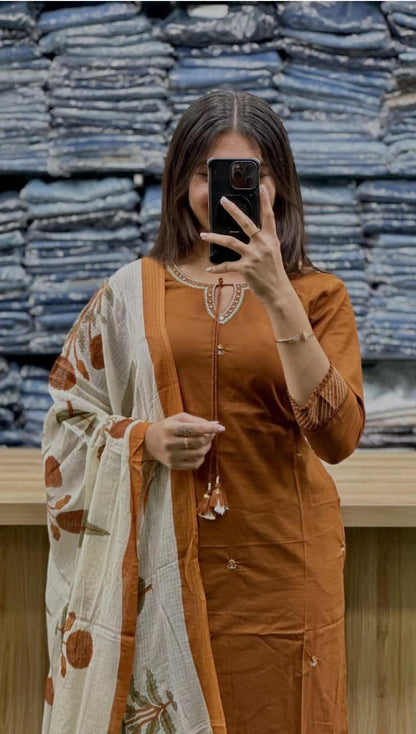 Modern Ethnic Kurti Palazzo Dupatta Set With Soft Comfortable Premium Cotton Fabric (ADWC01)