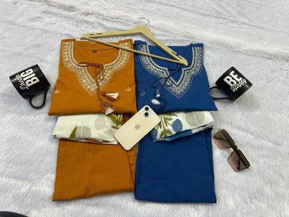 Modern Ethnic Kurti Palazzo Dupatta Set With Soft Comfortable Premium Cotton Fabric (ADWC01)