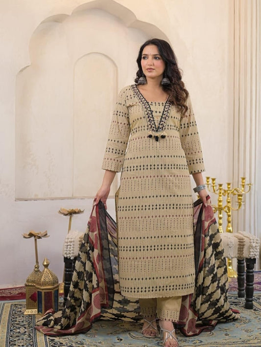 New Arrival Women Pure Cotton Printed Suit Set with Dupatta (ANJRD162)