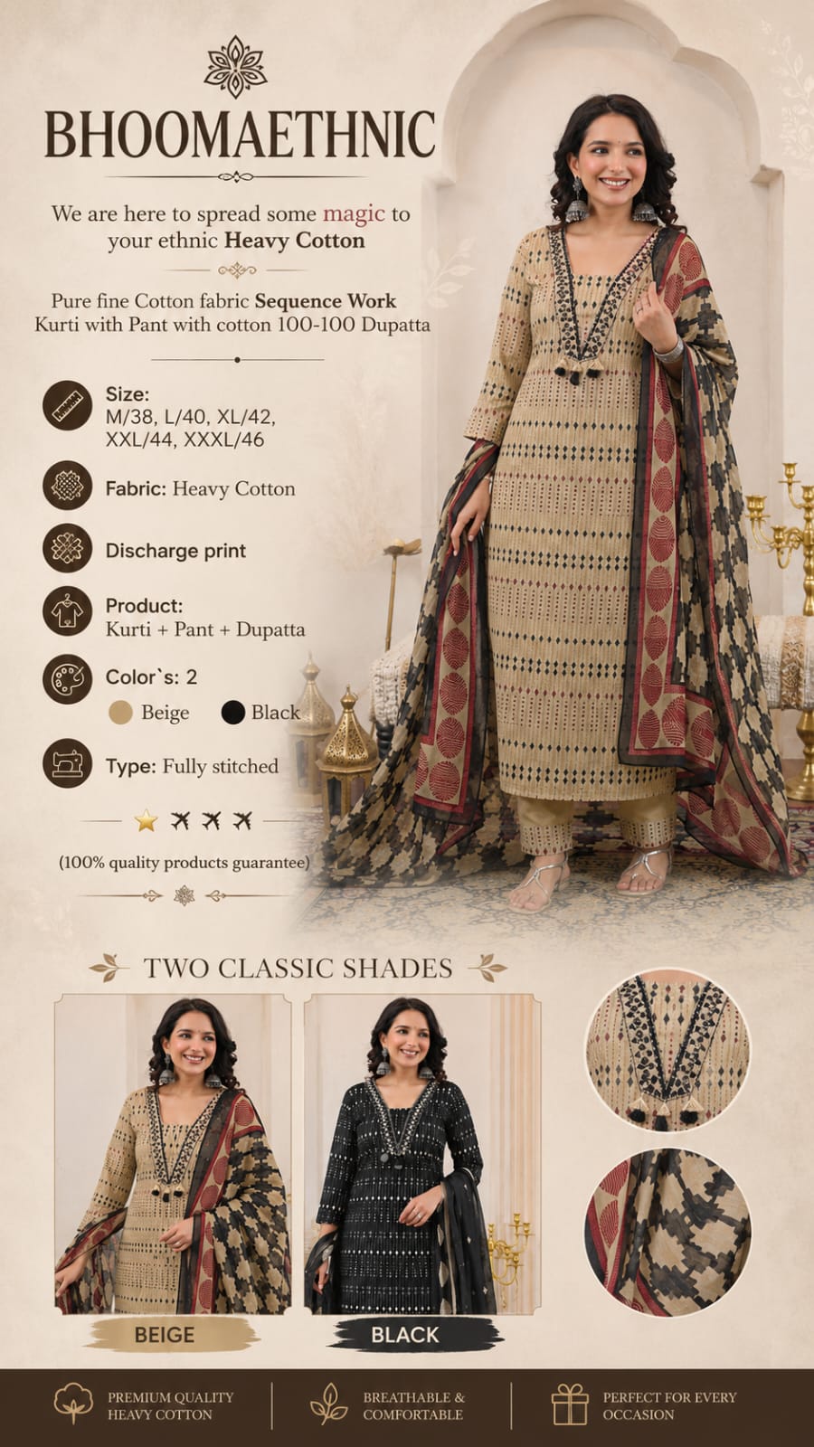 New Arrival Women Pure Cotton Printed Suit Set with Dupatta (ANJRD162)
